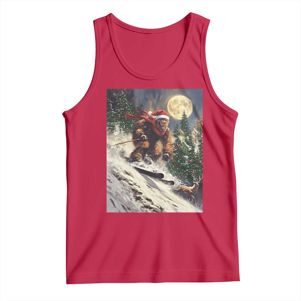 Christmas Bigfoot Skiing Tank Top Funny Santa Sasquatch Snowboard Ski Lover Skier TS10 Red Print Your Wear
