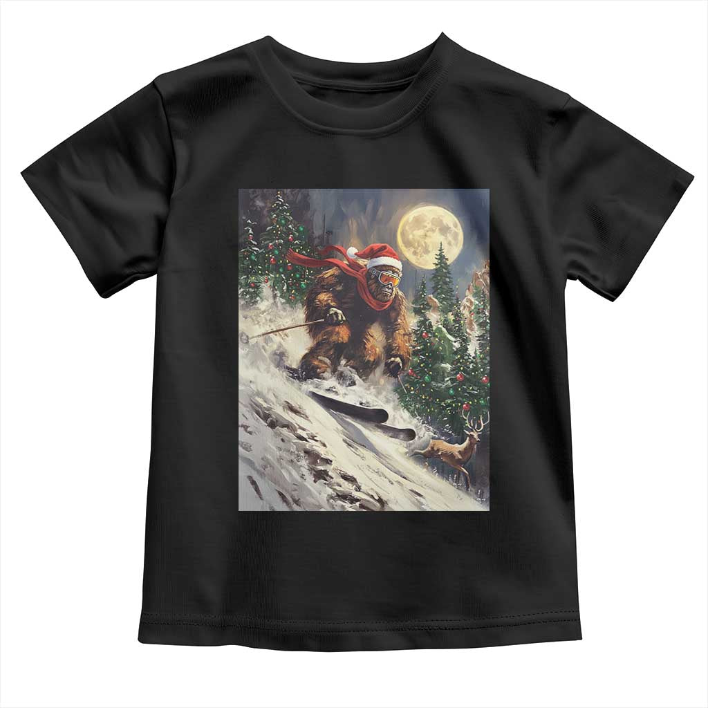 Christmas Bigfoot Skiing Toddler T Shirt Funny Santa Sasquatch Snowboard Ski Lover Skier TS10 Black Print Your Wear