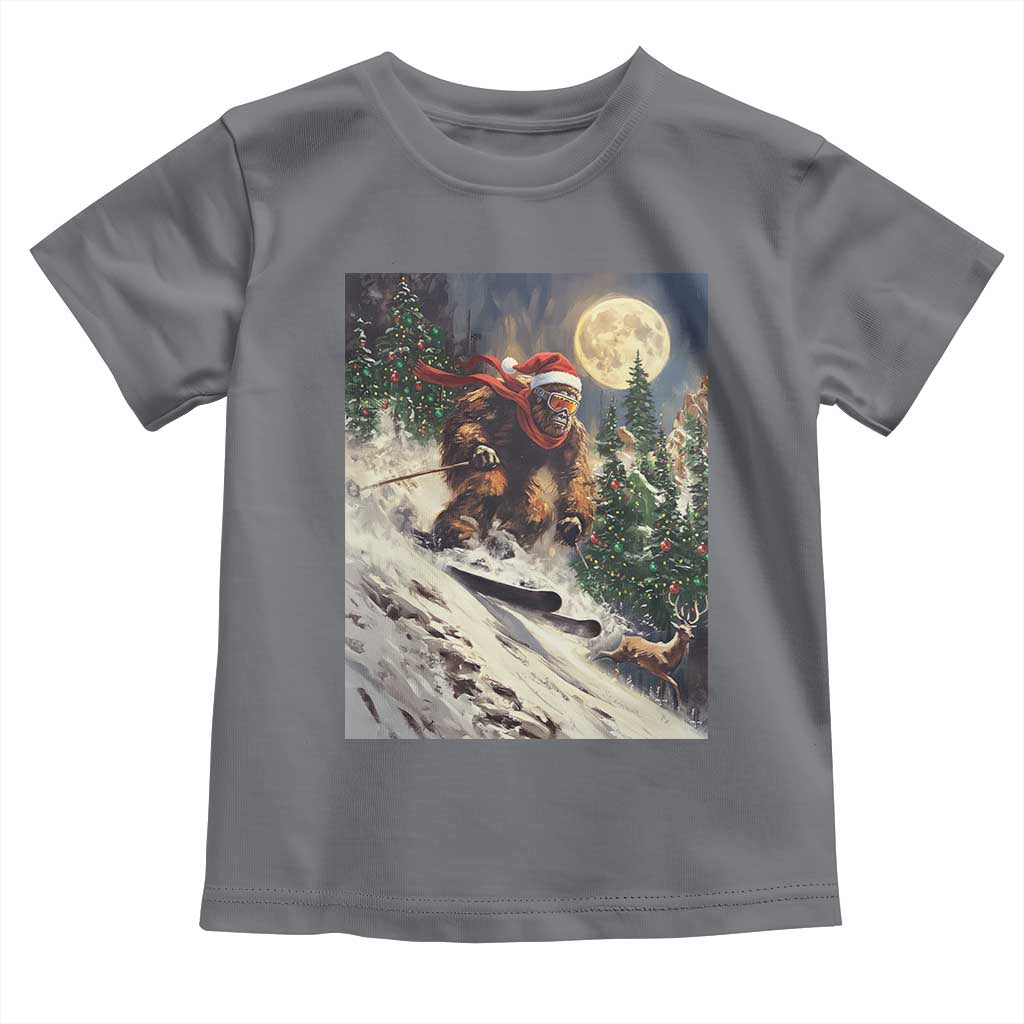 Christmas Bigfoot Skiing Toddler T Shirt Funny Santa Sasquatch Snowboard Ski Lover Skier TS10 Charcoal Print Your Wear