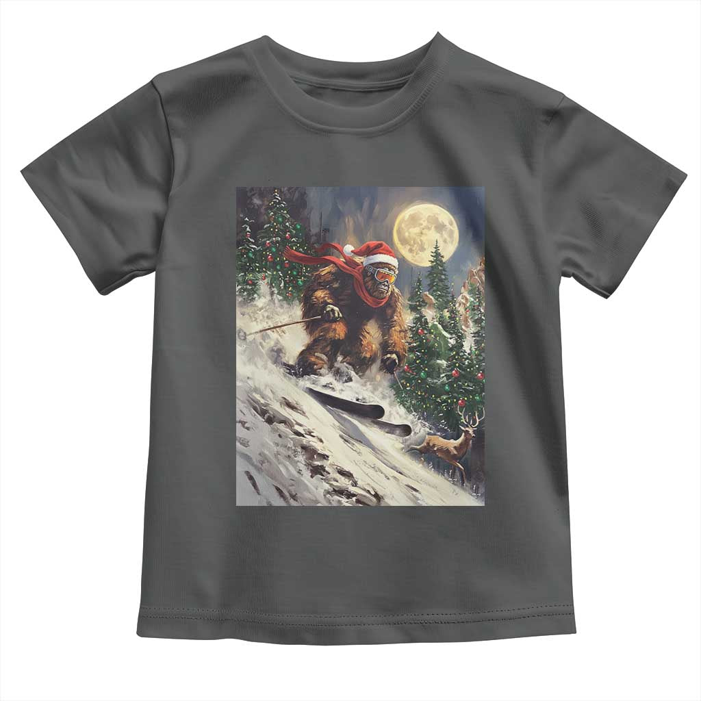 Christmas Bigfoot Skiing Toddler T Shirt Funny Santa Sasquatch Snowboard Ski Lover Skier TS10 Dark Heather Print Your Wear