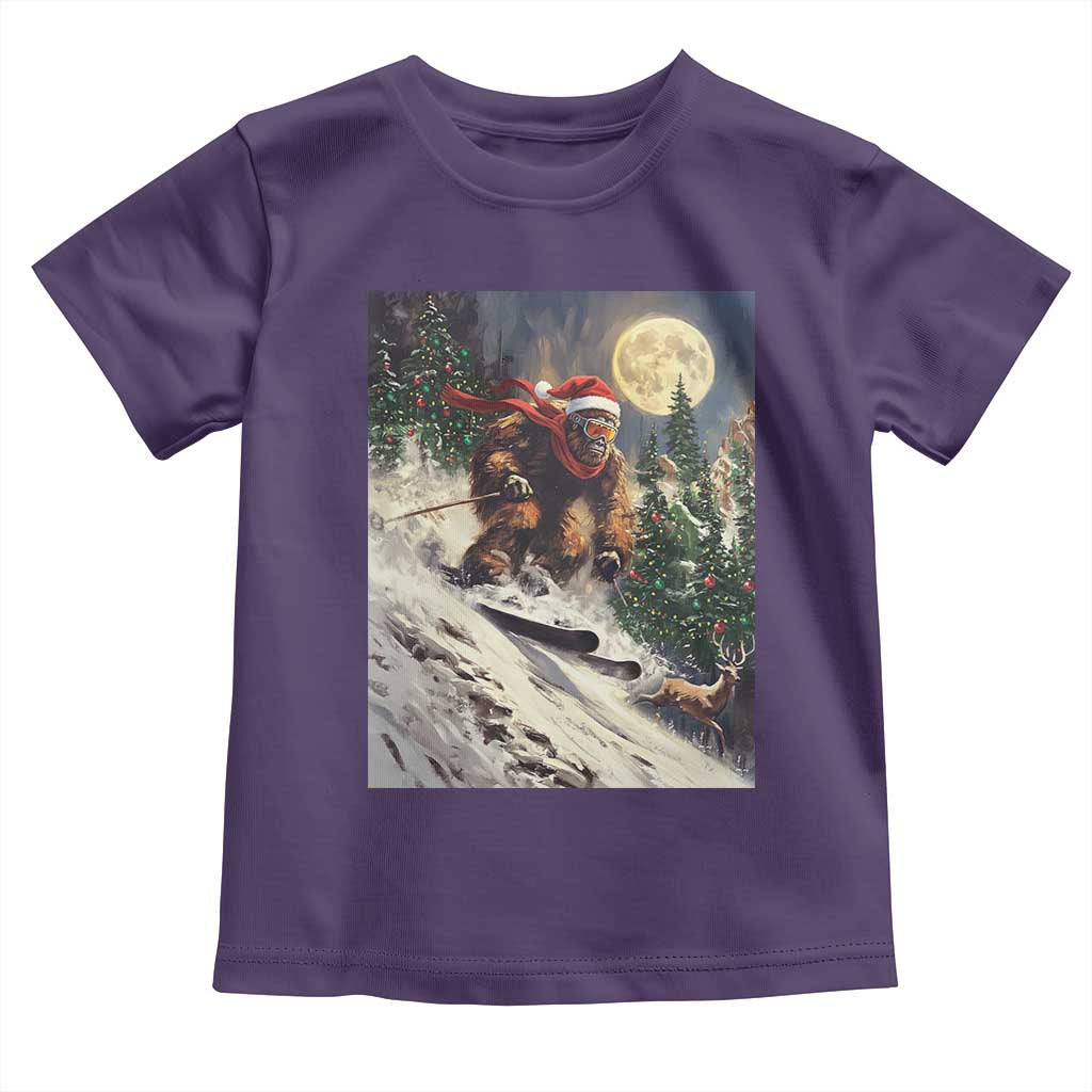 Christmas Bigfoot Skiing Toddler T Shirt Funny Santa Sasquatch Snowboard Ski Lover Skier TS10 Purple Print Your Wear
