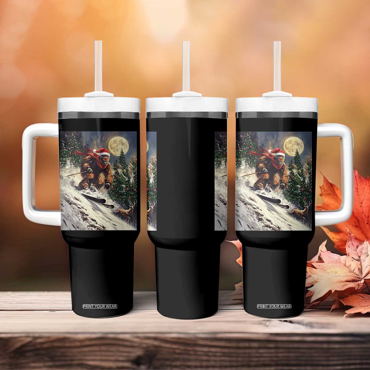 Christmas Bigfoot Skiing Tumbler With Handle Funny Santa Sasquatch Snowboard Ski Lover Skier TS10 Print Your Wear