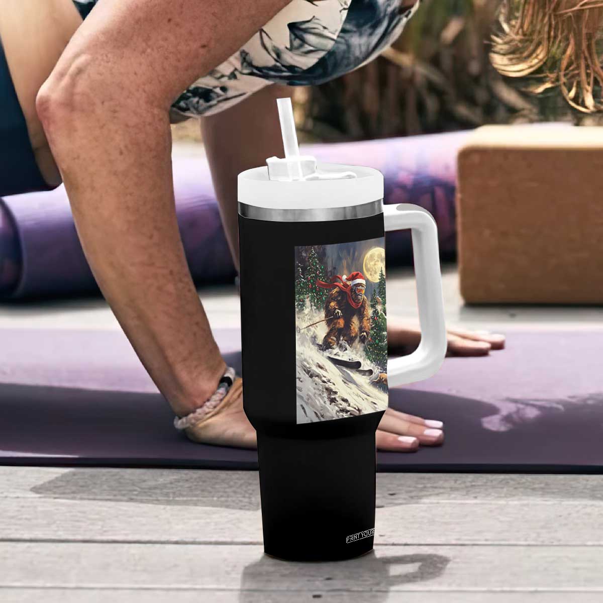 Christmas Bigfoot Skiing Tumbler With Handle Funny Santa Sasquatch Snowboard Ski Lover Skier TS10 Print Your Wear