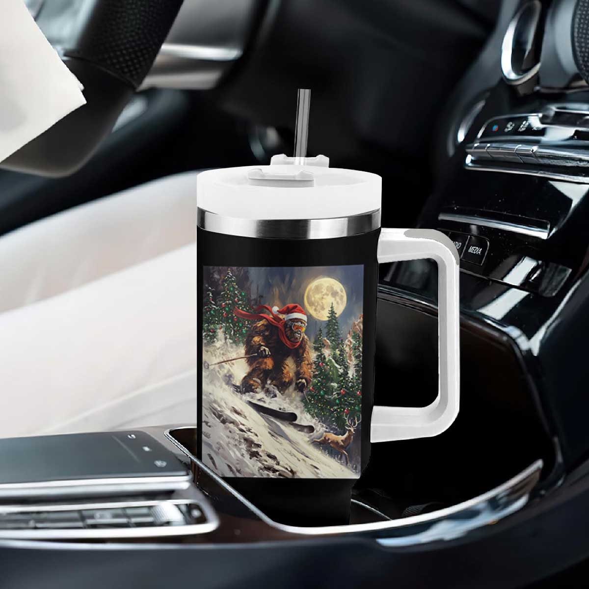 Christmas Bigfoot Skiing Tumbler With Handle Funny Santa Sasquatch Snowboard Ski Lover Skier TS10 Print Your Wear