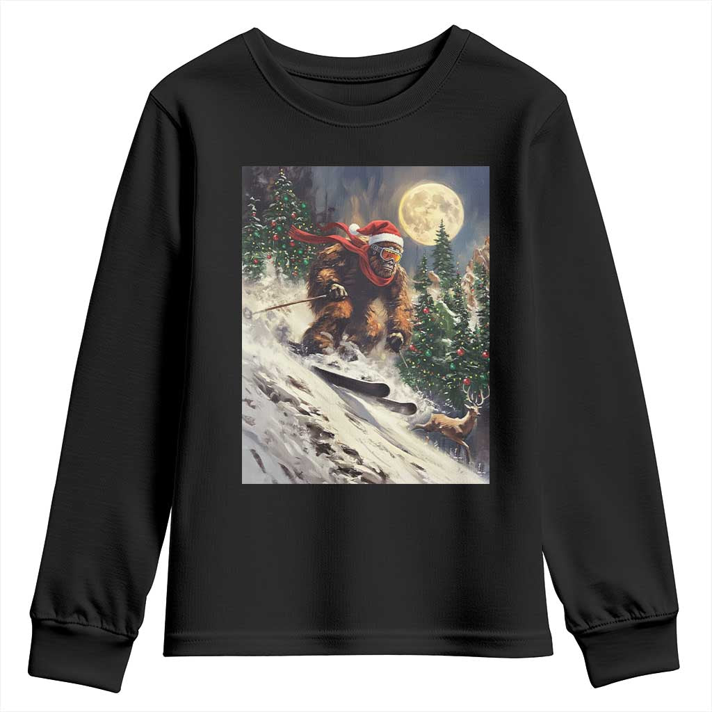 Christmas Bigfoot Skiing Youth Sweatshirt Funny Santa Sasquatch Snowboard Ski Lover Skier TS10 Black Print Your Wear