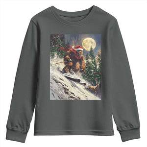 Christmas Bigfoot Skiing Youth Sweatshirt Funny Santa Sasquatch Snowboard Ski Lover Skier TS10 Dark Heather Print Your Wear