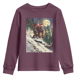 Christmas Bigfoot Skiing Youth Sweatshirt Funny Santa Sasquatch Snowboard Ski Lover Skier TS10 Maroon Print Your Wear
