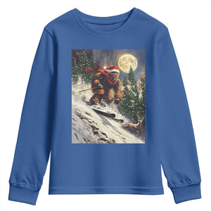 Christmas Bigfoot Skiing Youth Sweatshirt Funny Santa Sasquatch Snowboard Ski Lover Skier TS10 Royal Blue Print Your Wear