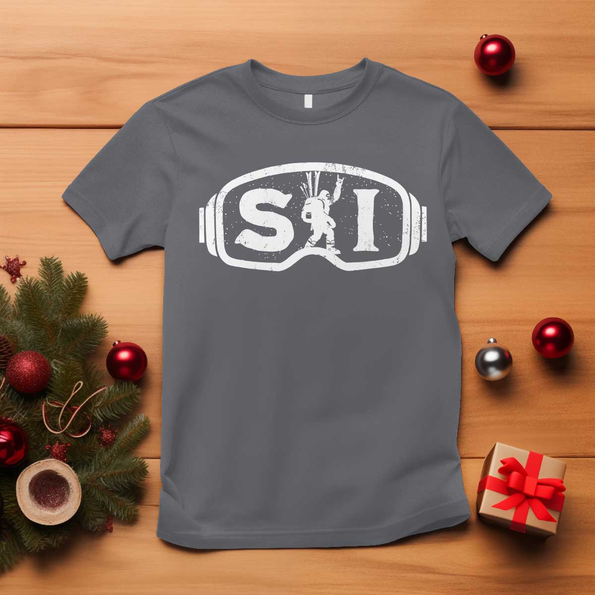 Bigfoot Skiing T Shirt Sasquatch Goggles Skiing Snow Ski Lover Skier TS10 Charcoal Print Your Wear