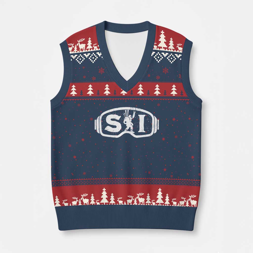 Bigfoot Skiing V-Neck Knit Sweater Vest Sasquatch Goggles Skiing Snow Ski Lover Skier TS10 Navy Red Print Your Wear