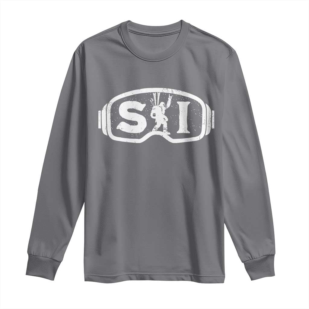 Bigfoot Skiing Long Sleeve Shirt Sasquatch Goggles Skiing Snow Ski Lover Skier TS10 Charcoal Print Your Wear