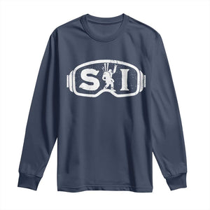 Bigfoot Skiing Long Sleeve Shirt Sasquatch Goggles Skiing Snow Ski Lover Skier TS10 Navy Print Your Wear