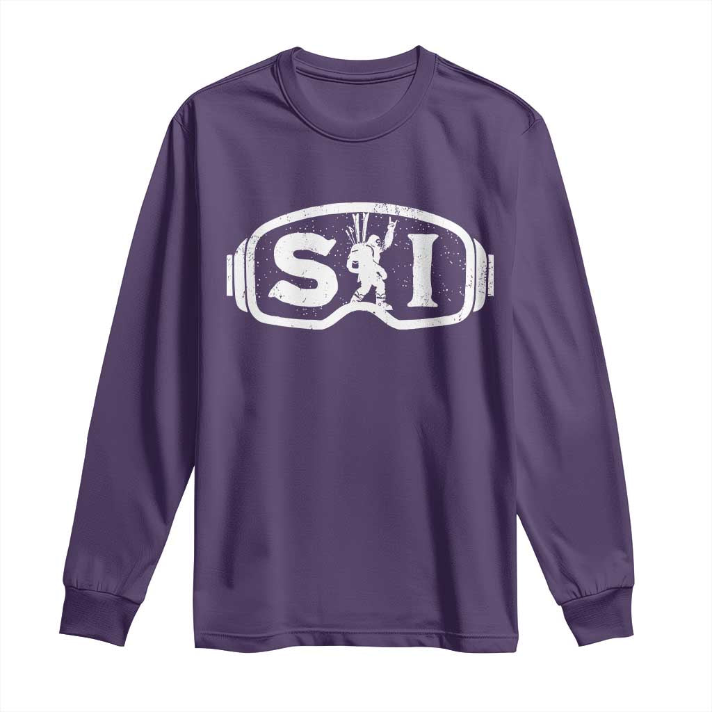 Bigfoot Skiing Long Sleeve Shirt Sasquatch Goggles Skiing Snow Ski Lover Skier TS10 Purple Print Your Wear