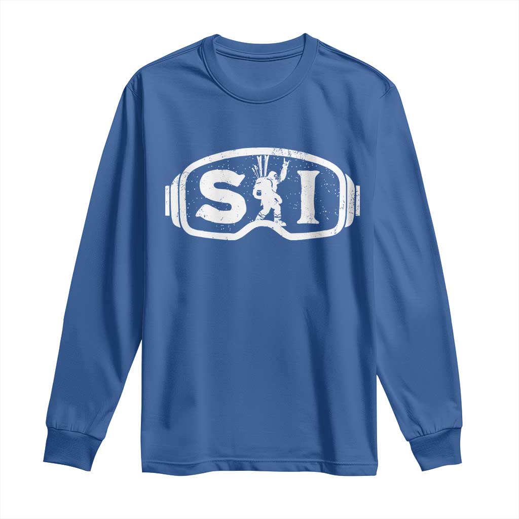 Bigfoot Skiing Long Sleeve Shirt Sasquatch Goggles Skiing Snow Ski Lover Skier TS10 Royal Blue Print Your Wear