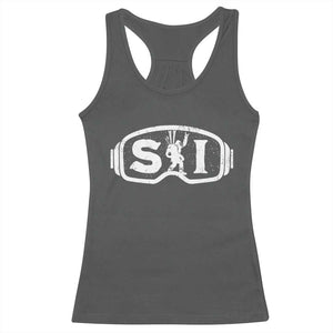 Bigfoot Skiing Racerback Tank Top Sasquatch Goggles Skiing Snow Ski Lover Skier TS10 Dark Heather Print Your Wear