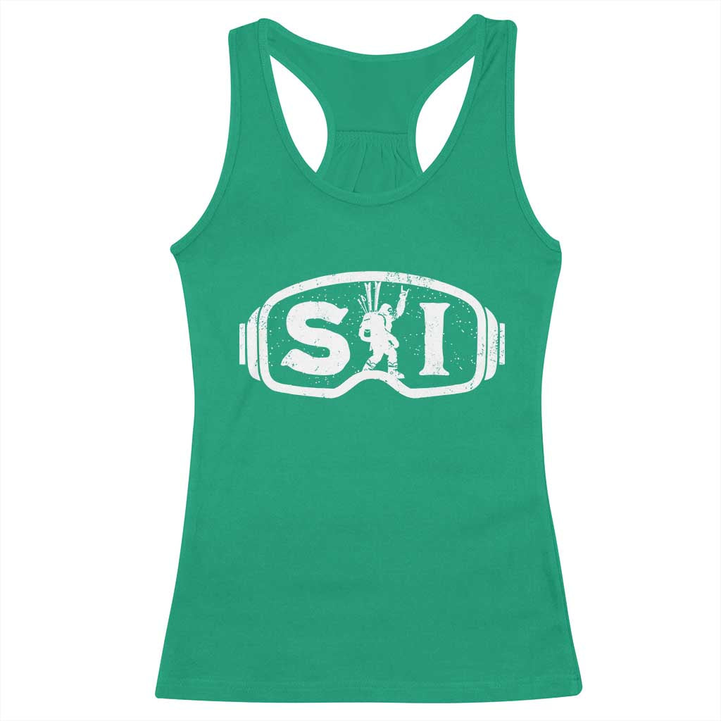 Bigfoot Skiing Racerback Tank Top Sasquatch Goggles Skiing Snow Ski Lover Skier TS10 Irish Green Print Your Wear