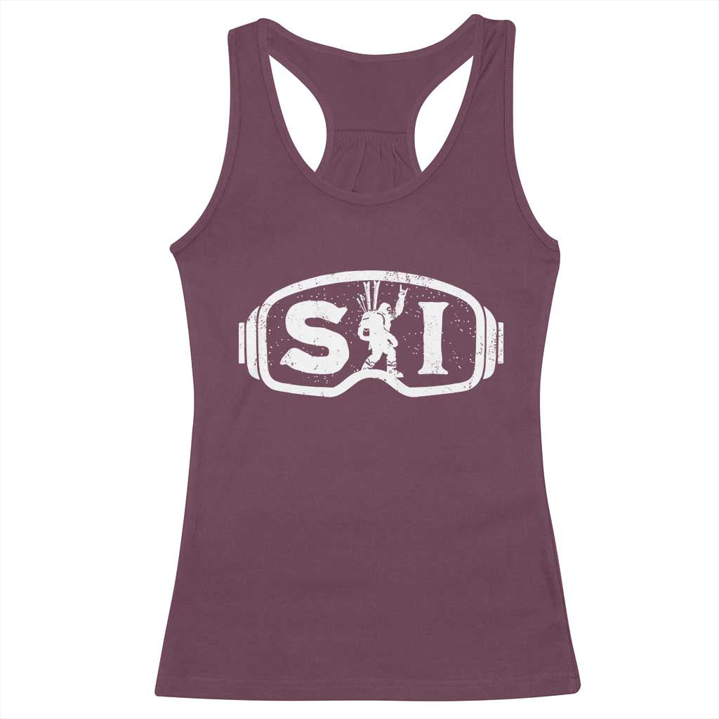 Bigfoot Skiing Racerback Tank Top Sasquatch Goggles Skiing Snow Ski Lover Skier TS10 Maroon Print Your Wear
