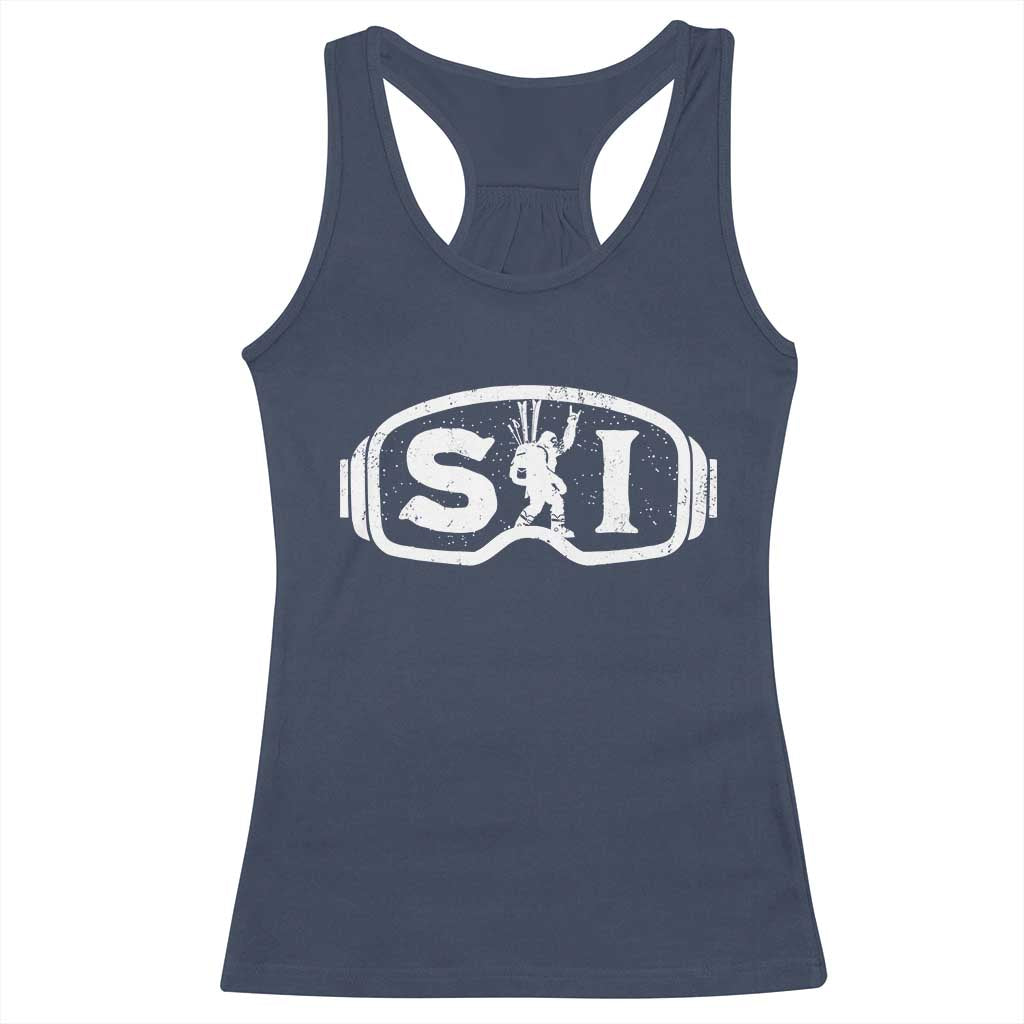 Bigfoot Skiing Racerback Tank Top Sasquatch Goggles Skiing Snow Ski Lover Skier TS10 Navy Print Your Wear
