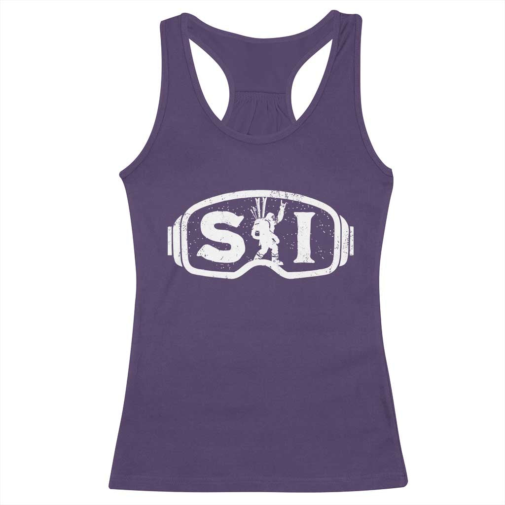 Bigfoot Skiing Racerback Tank Top Sasquatch Goggles Skiing Snow Ski Lover Skier TS10 Purple Print Your Wear