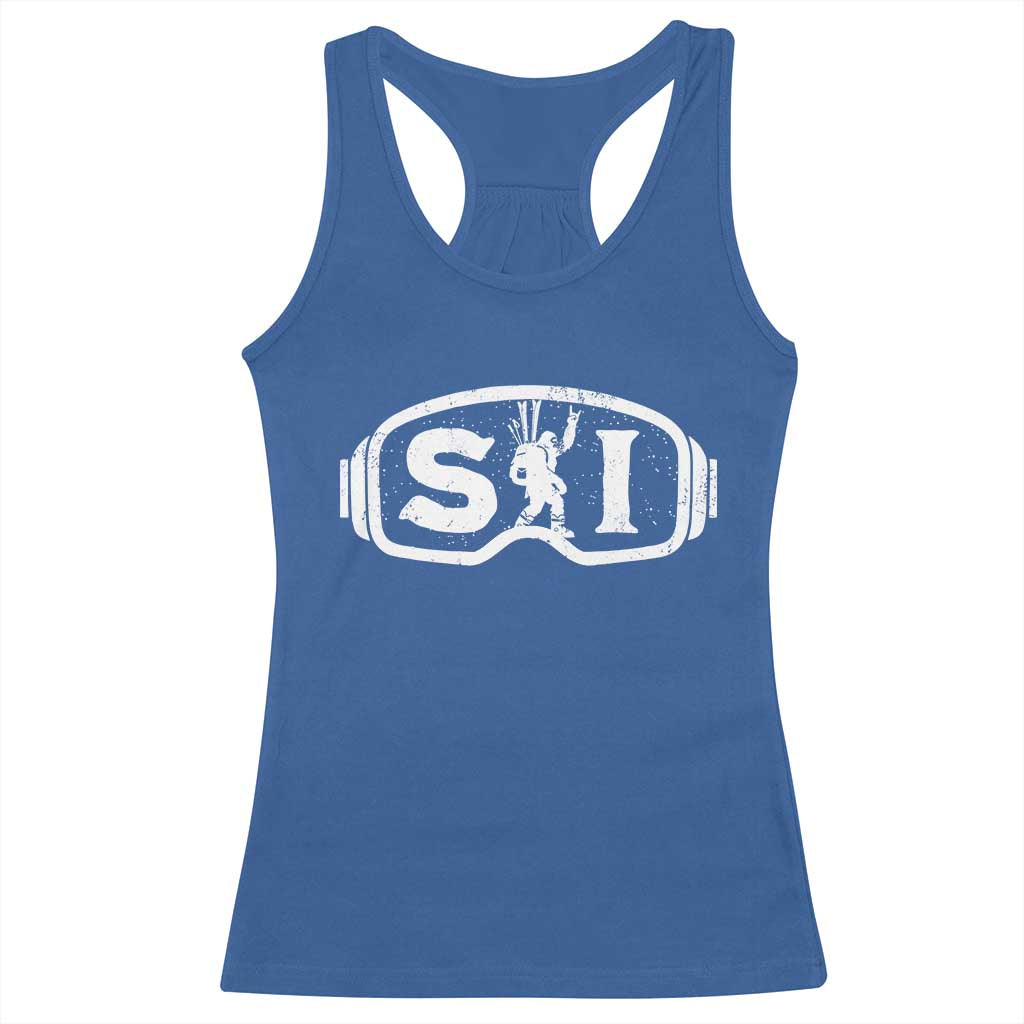Bigfoot Skiing Racerback Tank Top Sasquatch Goggles Skiing Snow Ski Lover Skier TS10 Royal Blue Print Your Wear
