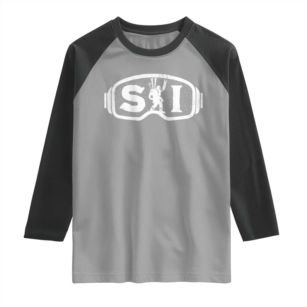 Bigfoot Skiing Raglan Shirt Sasquatch Goggles Skiing Snow Ski Lover Skier TS10 Sport Gray Black Print Your Wear