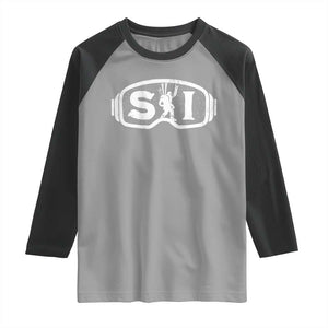 Bigfoot Skiing Raglan Shirt Sasquatch Goggles Skiing Snow Ski Lover Skier TS10 Sport Gray Black Print Your Wear
