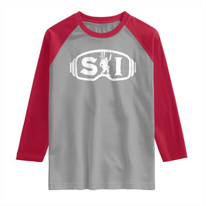 Bigfoot Skiing Raglan Shirt Sasquatch Goggles Skiing Snow Ski Lover Skier TS10 Sport Gray Red Print Your Wear