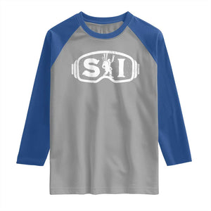 Bigfoot Skiing Raglan Shirt Sasquatch Goggles Skiing Snow Ski Lover Skier TS10 Sport Gray Royal Print Your Wear