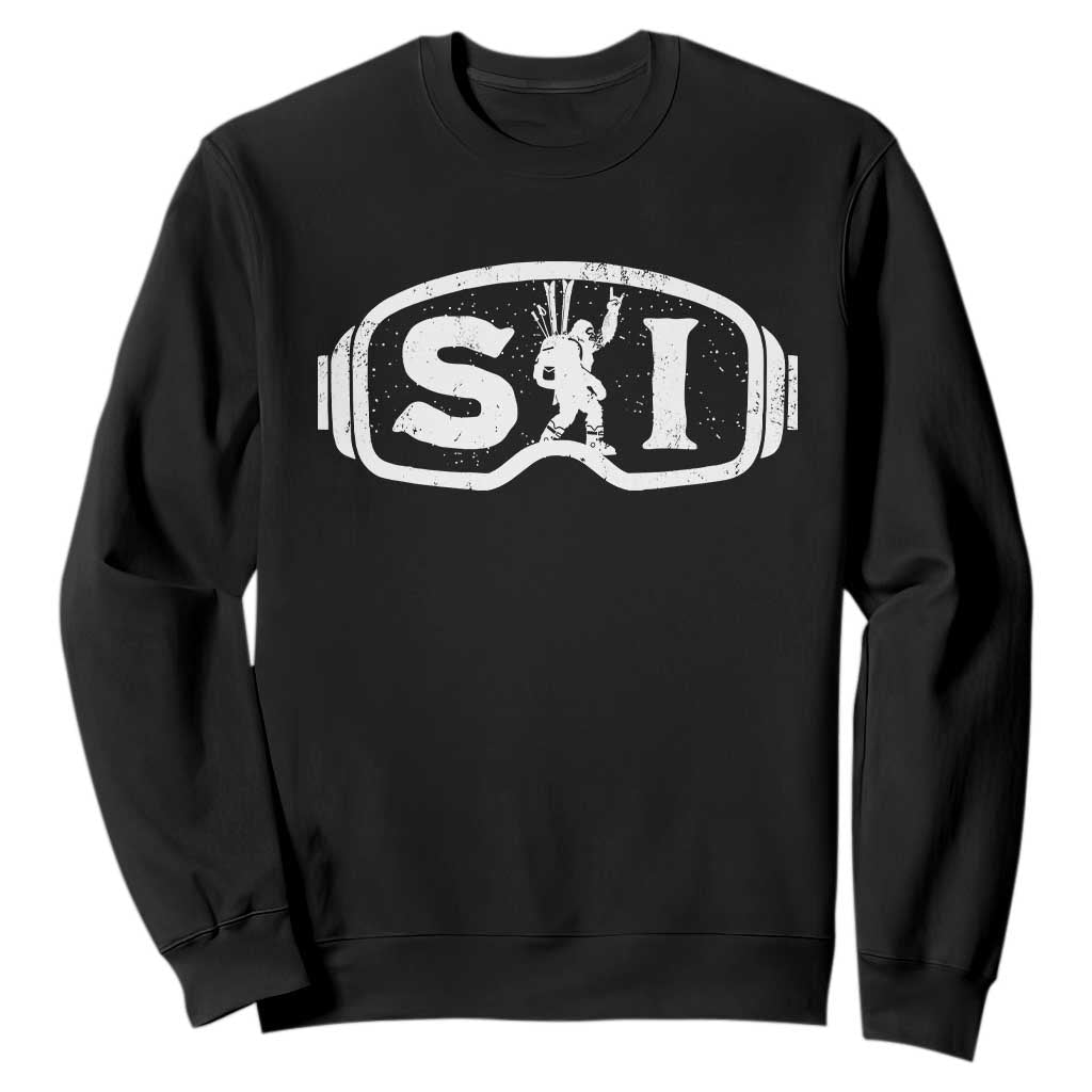 Bigfoot Skiing Sweatshirt Sasquatch Goggles Skiing Snow Ski Lover Skier TS10 Black Print Your Wear