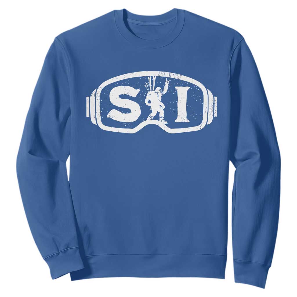 Bigfoot Skiing Sweatshirt Sasquatch Goggles Skiing Snow Ski Lover Skier TS10 Royal Blue Print Your Wear