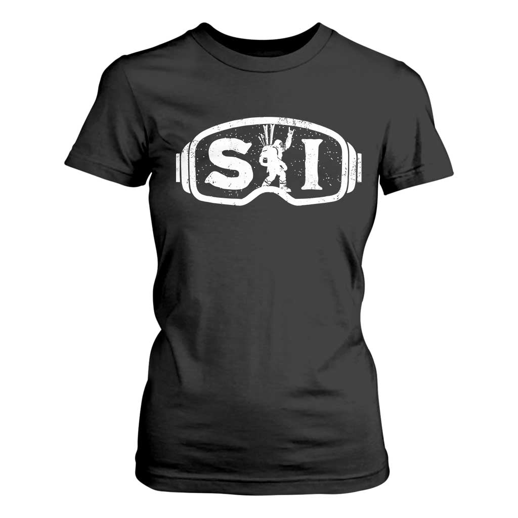 Bigfoot Skiing T Shirt For Women Sasquatch Goggles Skiing Snow Ski Lover Skier TS10 Black Print Your Wear