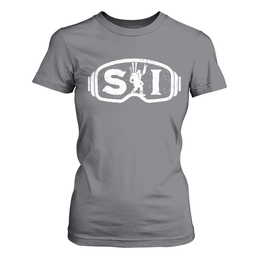 Bigfoot Skiing T Shirt For Women Sasquatch Goggles Skiing Snow Ski Lover Skier TS10 Charcoal Print Your Wear