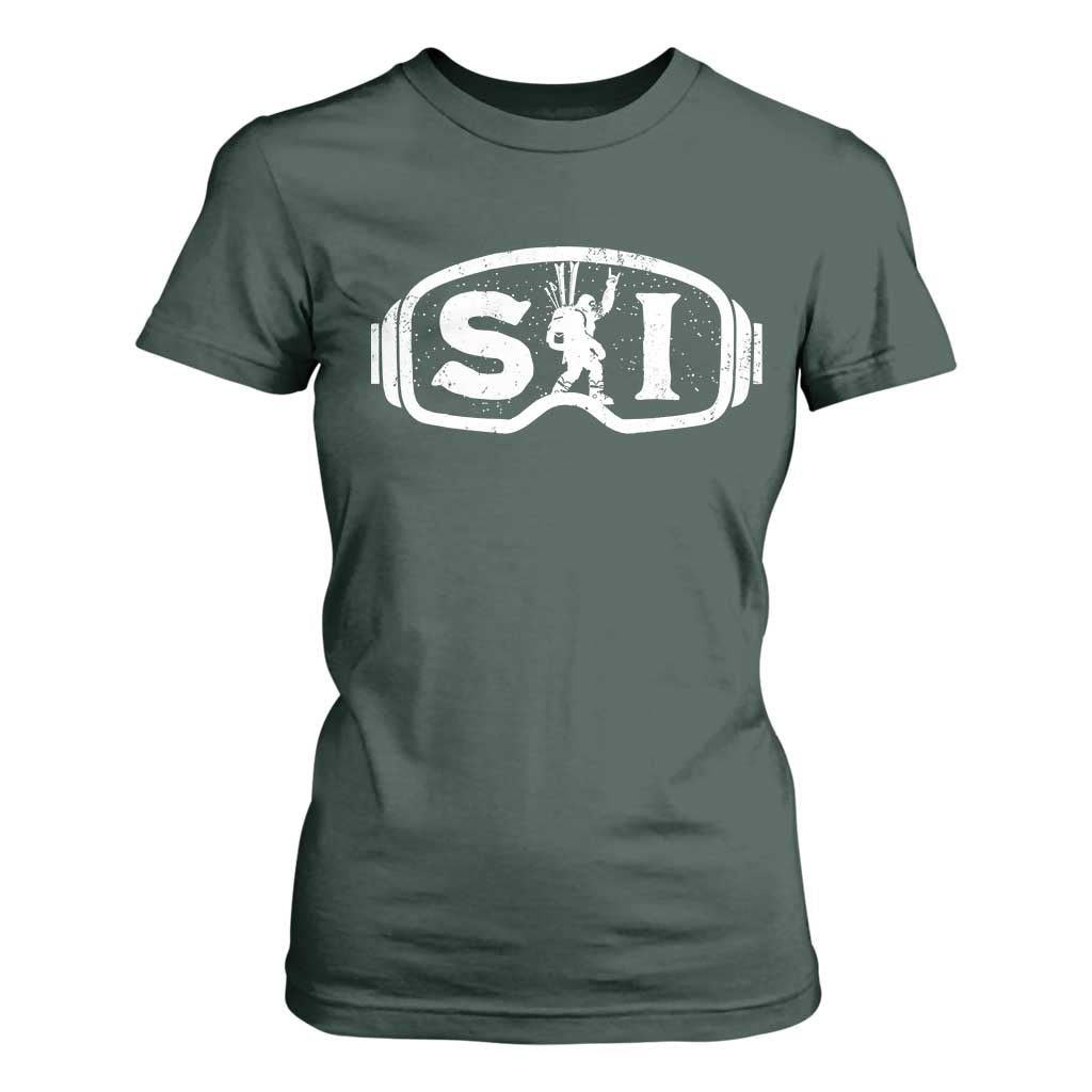 Bigfoot Skiing T Shirt For Women Sasquatch Goggles Skiing Snow Ski Lover Skier TS10 Dark Forest Green Print Your Wear