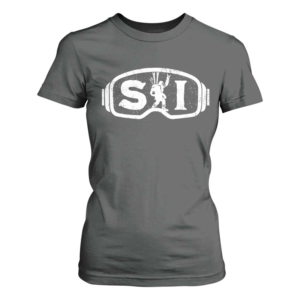 Bigfoot Skiing T Shirt For Women Sasquatch Goggles Skiing Snow Ski Lover Skier TS10 Dark Heather Print Your Wear