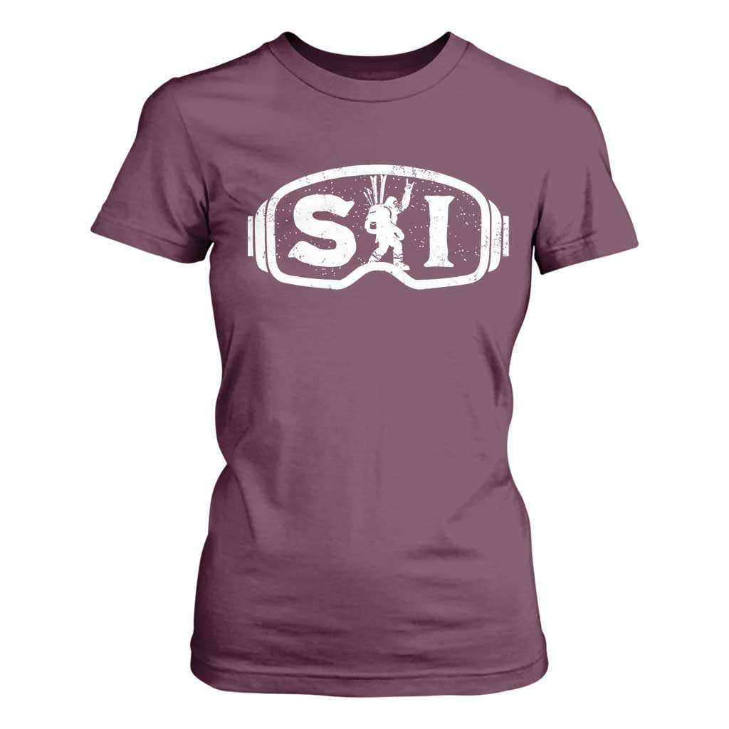 Bigfoot Skiing T Shirt For Women Sasquatch Goggles Skiing Snow Ski Lover Skier TS10 Maroon Print Your Wear