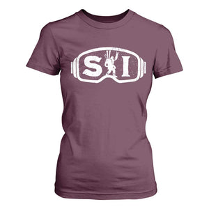 Bigfoot Skiing T Shirt For Women Sasquatch Goggles Skiing Snow Ski Lover Skier TS10 Maroon Print Your Wear