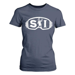 Bigfoot Skiing T Shirt For Women Sasquatch Goggles Skiing Snow Ski Lover Skier TS10 Navy Print Your Wear