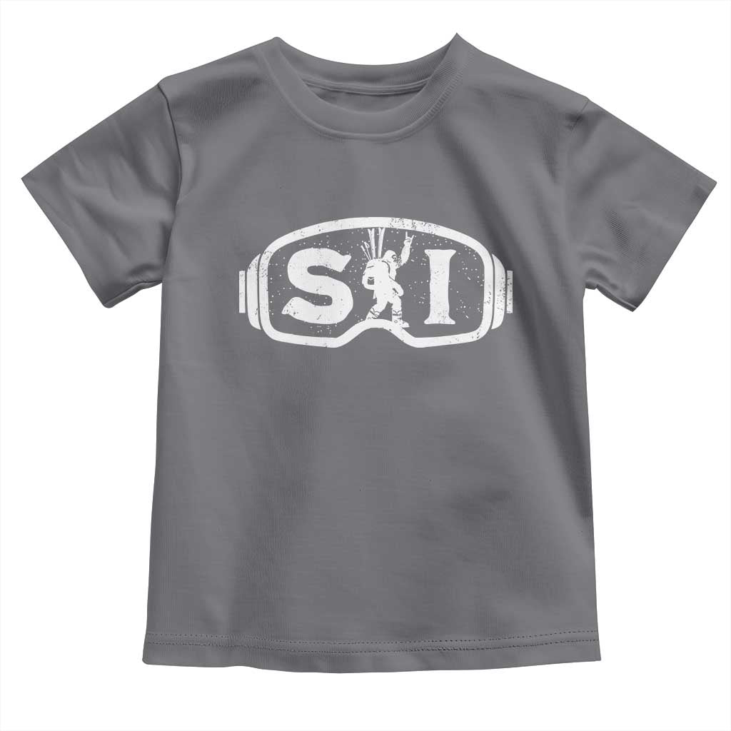 Bigfoot Skiing Toddler T Shirt Sasquatch Goggles Skiing Snow Ski Lover Skier TS10 Charcoal Print Your Wear
