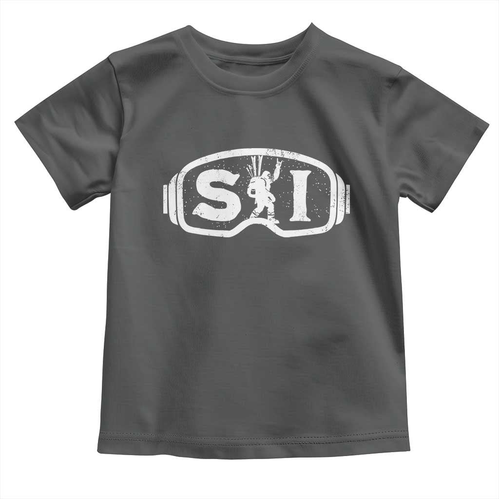 Bigfoot Skiing Toddler T Shirt Sasquatch Goggles Skiing Snow Ski Lover Skier TS10 Dark Heather Print Your Wear