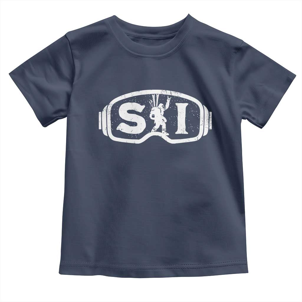 Bigfoot Skiing Toddler T Shirt Sasquatch Goggles Skiing Snow Ski Lover Skier TS10 Navy Print Your Wear