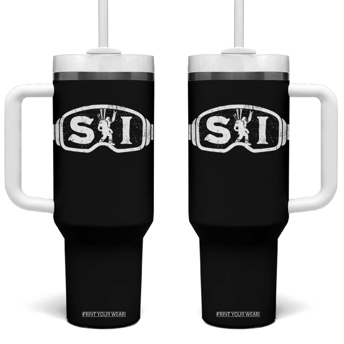 Bigfoot Skiing Tumbler With Handle Sasquatch Goggles Skiing Snow Ski Lover Skier TS10 One Size: 40 oz Black Print Your Wear