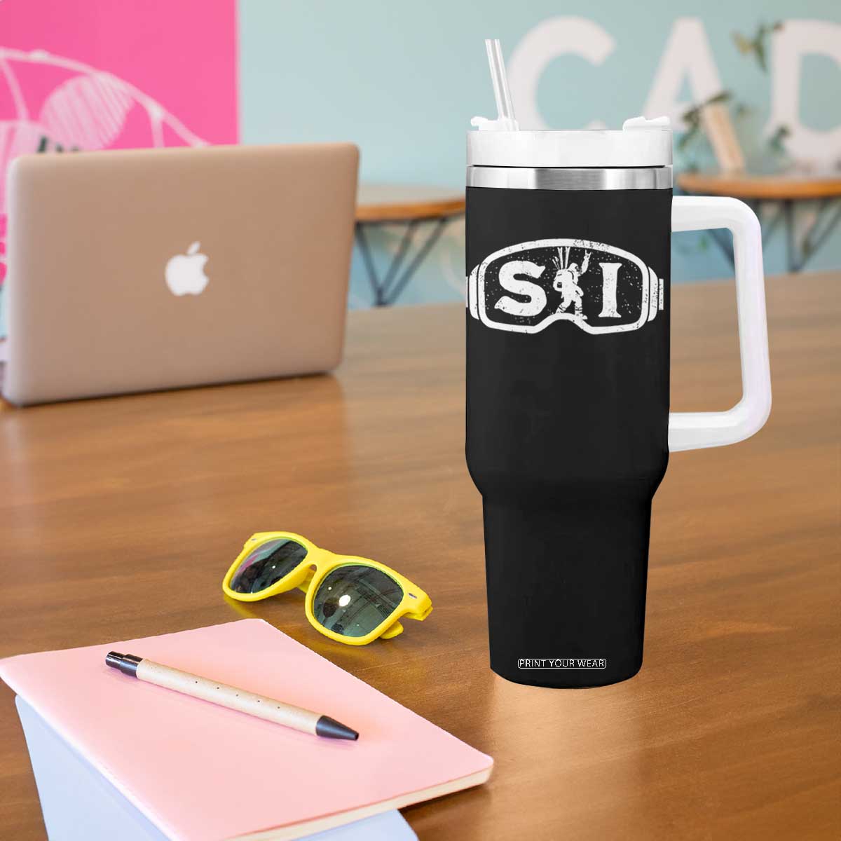 Bigfoot Skiing Tumbler With Handle Sasquatch Goggles Skiing Snow Ski Lover Skier TS10 Print Your Wear