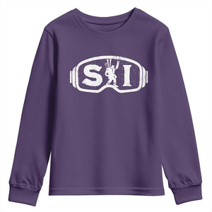 Bigfoot Skiing Youth Sweatshirt Sasquatch Goggles Skiing Snow Ski Lover Skier TS10 Purple Print Your Wear