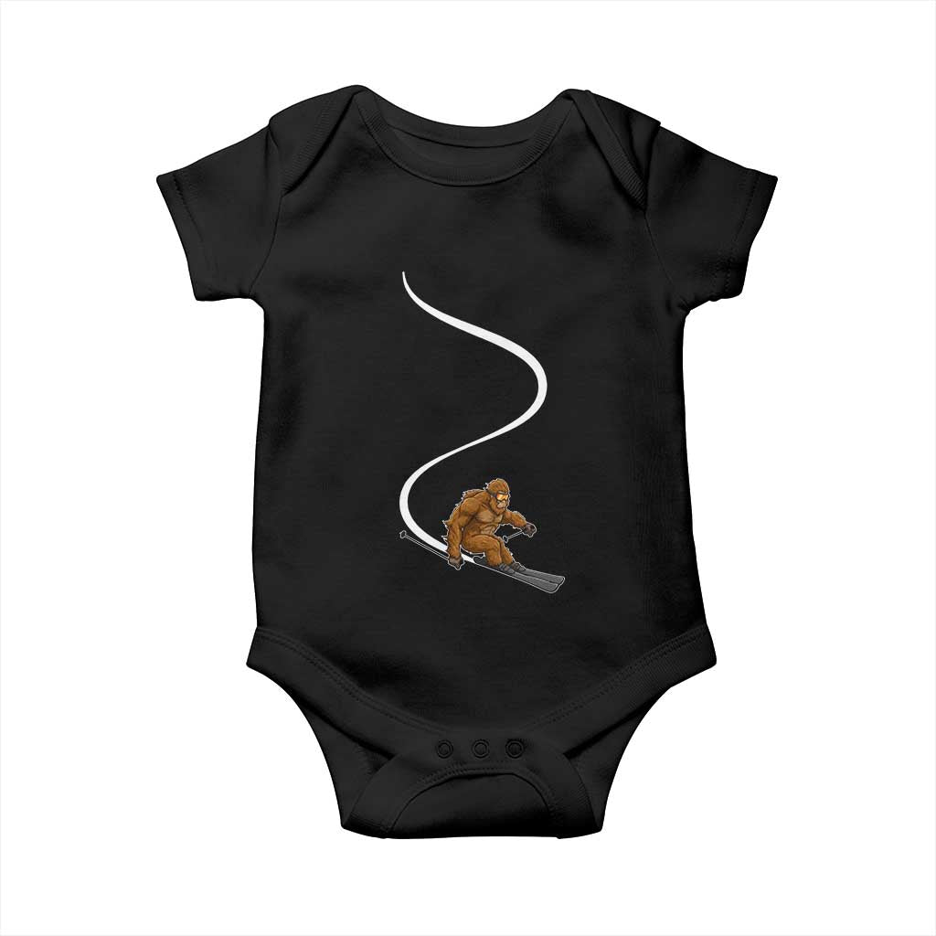 Bigfoot Skiing Baby Onesie Funny Sasquatch Ski Lover Mountain Skier Winter Sports TS10 Black Print Your Wear