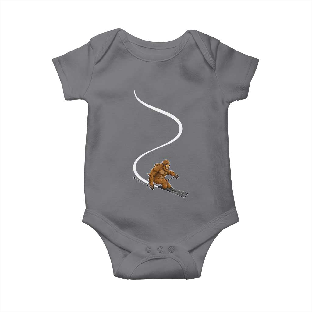 Bigfoot Skiing Baby Onesie Funny Sasquatch Ski Lover Mountain Skier Winter Sports TS10 Charcoal Print Your Wear