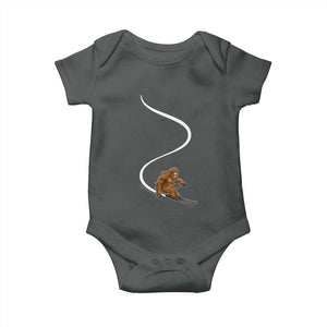 Bigfoot Skiing Baby Onesie Funny Sasquatch Ski Lover Mountain Skier Winter Sports TS10 Dark Heather Print Your Wear