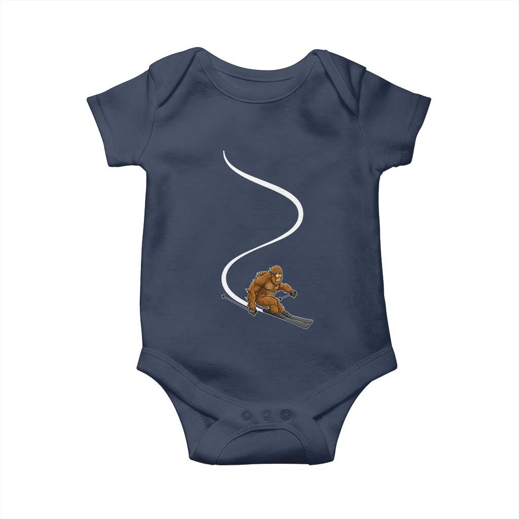 Bigfoot Skiing Baby Onesie Funny Sasquatch Ski Lover Mountain Skier Winter Sports TS10 Navy Print Your Wear