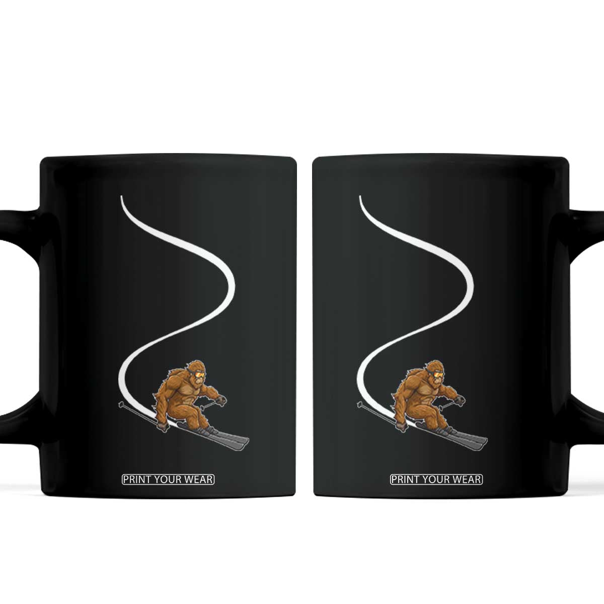 Bigfoot Skiing Coffee Mug Funny Sasquatch Ski Lover Mountain Skier Winter Sports TS10 Black Print Your Wear