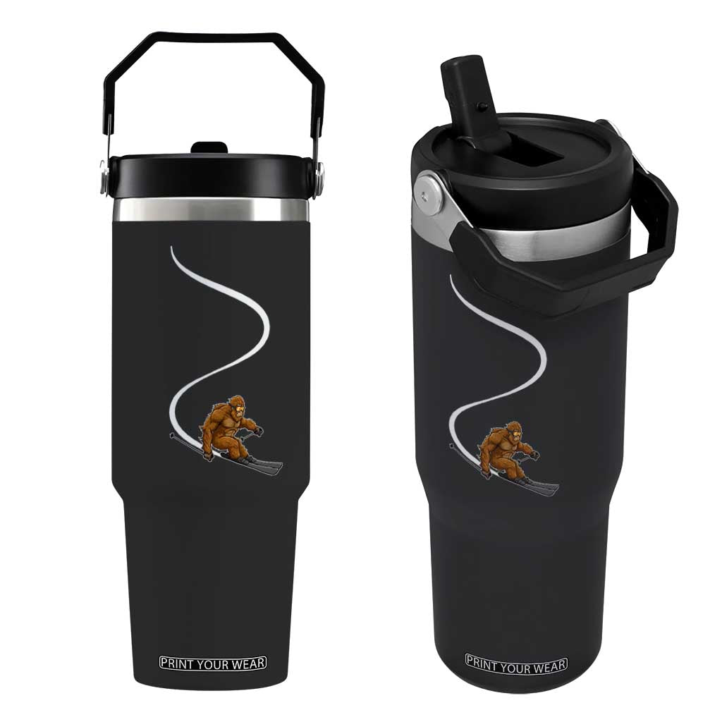 Bigfoot Skiing Flip Straw Tumbler Funny Sasquatch Ski Lover Mountain Skier Winter Sports TS10 One Size: 30 oz Black Print Your Wear