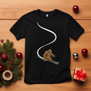 Bigfoot Skiing T Shirt Funny Sasquatch Ski Lover Mountain Skier Winter Sports TS10 Black Print Your Wear
